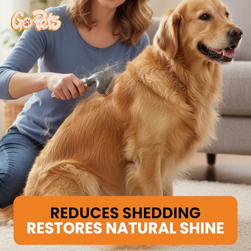 GoPets Double Row Dematting Rake Undercoat Deshedding Tool for Dogs & Cats | Dog Brush for Shedding and Grooming, Long Hair Pet Grooming Brush for Mat Removal, Detangling, and Shedding Control - style: Double Row Dematting Comb