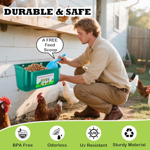 5 Pack Chicken Feeder, Duck Feeder Supplies, Hanging Fence Feed Trough with Clips for Goat, Sheeple, Piglet, Gooses, Turkeys, Dog Livestock Poultry, 8 Quarts in Total, Feed Scoop Included, Green - color: Green 5pcs