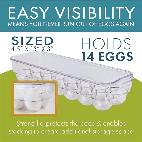 Dial Industries Fridge Egg Storage Holder, 14 Egg Container with Lid | Keeps eggs upright and easy to see, container top allows stacking, protects against spills, fits refrigerator door or shelf