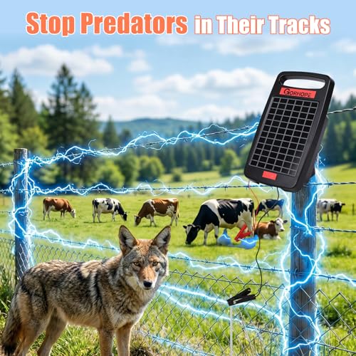 5 Miles Solar Electric Fence Charger with Short Circuit Alarm,0.11J Powered | 24-Hour Protection,Tempered Glass Solar Panel,14-Day Continuous Powered Protection for Livestock Protection - size: GOR11 (5M0.11J)