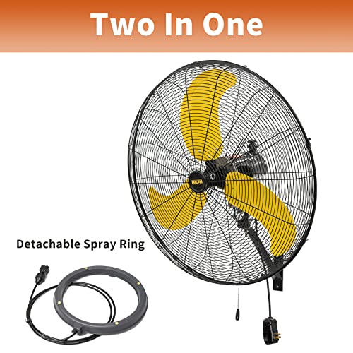 HiCFM 30 inch Misting Outdoor Oscillation Weatherproof Wall Mounted Fan | Industrial Fan with IP44 Enclosure Motor, GFCI Plug, 9300 CFM 3-Speeds High Velocity Powerful Wall Fan, UL Outdoor Approved - size: 30" outdoor
