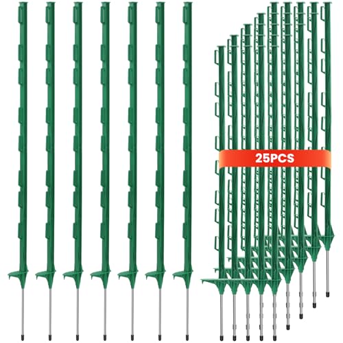 25 Pack Electric Fence Posts, 48 Inch (4 FT) Temporary Plastic Step-in Fence Post for Electric Fencing and Yard Protection