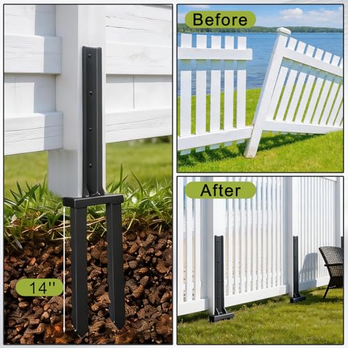 2 Pack 30" Fence Post Repair Kit for Fix 4x4|6x6 Fence Post | Wave Design Fence Post Stake Spike ,Fence Post Anchor Ground Spike for Repair Tilted/Broken Wood Fences Post - size: 2 Pcs