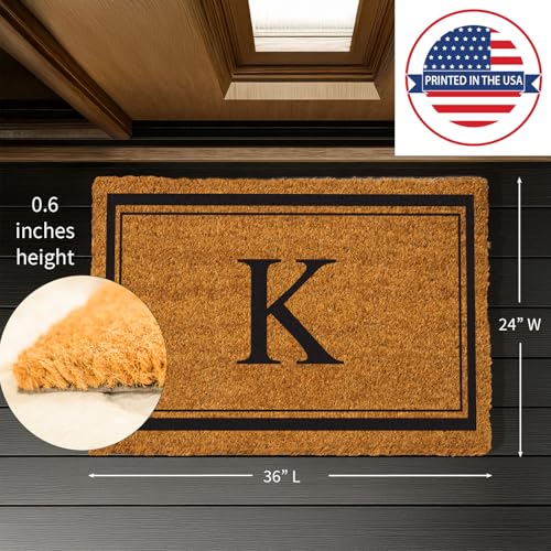 Evergreen Flag Monogram Large Coir Doormat, 36x24 Inches, Brown, Letter K - color: Letter K, size: 36 x 24 inches