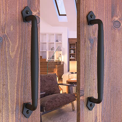 2-Pack 12 Inch Diamond Tapered Barn Door Handle - Black Cast Iron Pull for Sliding Doors, Gates, Sheds, Fences, Closets - Indoor Outdoor Farmhouse Hardware - size: 12" - 2 Pack, style: Diamond Tapered