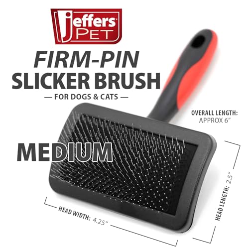 Jeffers Pet Hard Pin Universal Slicker Brush for Dogs, Cats, Horses – Firm Bristles Grooming Tool, Detangling, Tangle Free Coat, Mats, Shedding, Curved Head, Travel Friendly, Easy Storage - Medium - color: Hard Pin, size: Medium
