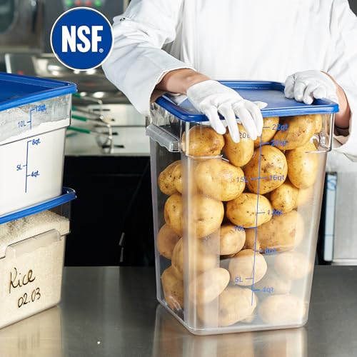 CURTA 8-Pack 22 Qt NSF Clear Polycarbonate Food Storage Containers with Blue Lids - Square, Commercial-Grade, Freezer & Dishwasher Safe, Stackable - color: 22.0 Qt 8-Pack(Blue Lids)
