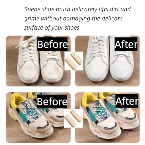 Suede Shoe Brush and Eraser, 2PCS Soft Rubber Bristle Shoe Brush, Suede Shoes Cleaner with Wooden Handle, Stain Eraser Suede Cleaning Brush for Shoes, Bags, Jacket, Purse, Sofa