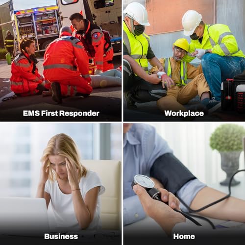 RHINO RESCUE First Responder First Aid Kit Fully-Stocked EMT Bag (Red, 20L) | Professional EMT/EMS Trauma Medical Kit, Molle System & Reflective Stripe, 300+ First Aid Supplies, Suits for Business, Home - color: Red