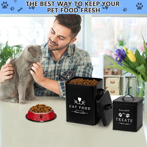 Meraki Home Farmhouse Cat Food and Treats Containers + Feed Scoop + Pet Food Bowl - Tight Lids - Large Metal Storage Bin - Great Gift for Cute Pets (Matte Black) - color: Matte Black