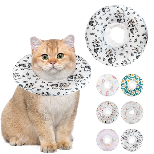 Soft Cat Cone Collar, Cute Cats Recovery Collar Suitable for Cats | Cat cone for Small, Medium, Large cat,Elizabethan Neck Collar for Cats After Surgery (Cow, Large) - color: Cow, size: Large