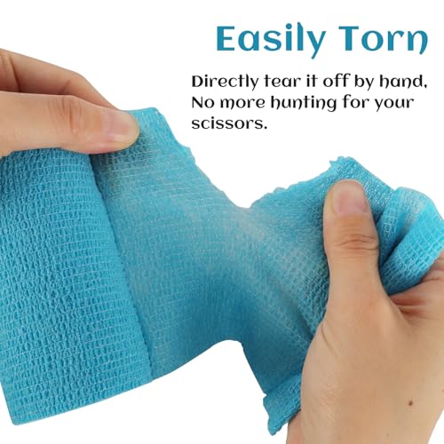 6 Rolls Elastic Self Adhesive Bandage Wrap 4 Inch, Breathable Non Woven Cohesive Bandage, Vet Wrap for Dogs, Ankle Sprains Swelling Tape, Sports Athletic Tape Blue - color: 4 Inch-6 Count Blue