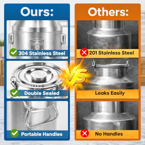 304 Stainless Steel Milk Can with Spigot, 5 Gallon Metal Water Dispenser, 20L Steel Water Tank & Stainless Steel Beverage Dispenser, Heavy Duty Drink Dispensers for Milk, Wine - size: 5 Gallon