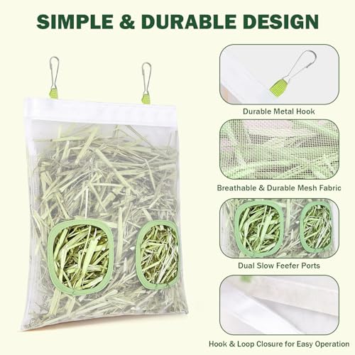 Mesh Guinea Pig Hay Feeder Bag for Guinea Pigs Rabbits Chinchillas, Hanging 2-Hole Hay Dispenser Breathable Wear-Resistant (White) - color: white