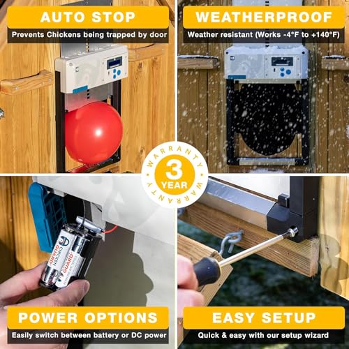 ChickenGuard AIO Complete Automatic Chicken Coop Door Plus AA Batteries | Battery-powered automatic chicken door opener with timer/light sensor, anti-pinch, weather-resistant anti-lift aluminum door