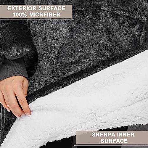 THREE POODLE Wearable Blanket Hoodie, Oversized Sherpa Sweatshirt Blanket for Adults Women Men, Warm Cozy Hooded Blanket, Gifts for Mom Girlfriend - color: Dark Gray, size: Adult-Extra Long