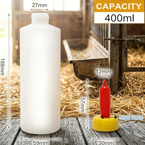 5Pack 400ML Goat and Lamb Feeding Bottles with Silicone Nippl | Small Livestock Milk Feeder Kit for Sheep,Piglets,Calves,Orphaned Animals,Hand-Rearing Nursing Set with 5 Replacement Nipples