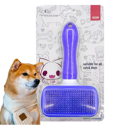 Pet Grooming Brush for Cats & Dogs, Self-Cleaning Undercoat Deshedding & Massage Tool, Purple - color: Purple