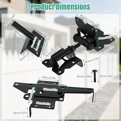 Stainless Steel Self Closing Gate Hinge and Latch Hardware Kit, Heavy Duty Self Locking Gate Hardware for Wood/Vinyl Fence Gate, 4-Pack Kit and 2-Automatic Latch