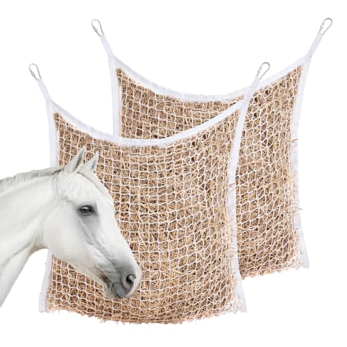 Slow Feed Hay Nets for Horses, Large Capacity Hay Bags, 2 Pack | 35 x 31 in, includes 4 carabiners,White, heavy duty, hay feeder for horses and goats, easy to hang in stalls and trailers - size: 2PCS-White