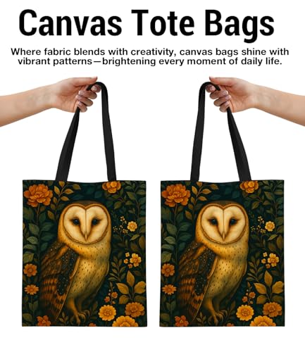 Vintage Botanical Animal Canvas Tote Bag for Women, Aesthetic Floral Animal Reusable Shoulder Bag for Shopping - color: Barn