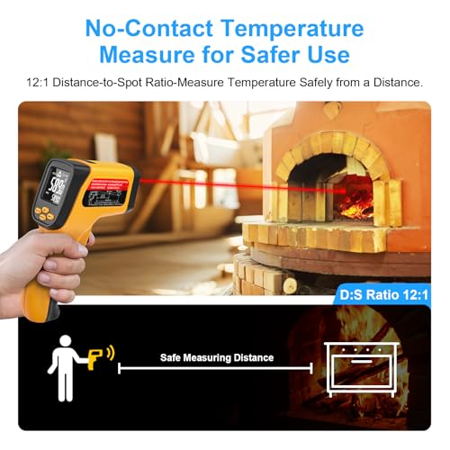 Non-Contact Infrared Thermometer Gun, High Accuracy -58°F to 1472°F, Adjustable Emissivity, Ir Thermometer with Backlit LCD, Over-Temp Alarm, Laser Temperature Gun for Cooking,BBQ,HVAC - color: Yellow