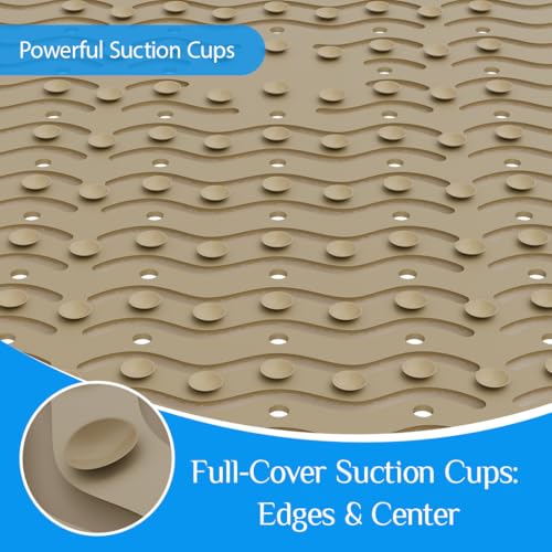 Non Slip Bathtub Mat & Shower Mat, 31x15'' Anti Slip Bath Mat for Tub, Soft TPE Anti-Skid Bathroom Mat with 194 Suction Cups & Drain Holes, Wave-Textured Grip, Machine Washable,Brown - color: Brown