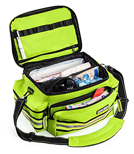 Scherber First Responder Fully-Stocked Professional Essentials EMT/EMS Trauma Kit | HSA/FSA Approved | Reflective Bag w/8 Zippered Pockets & Compartments & 200+ First Aid Supplies - Yellow - color: Yellow