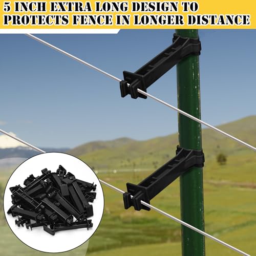 Pangda 200 Pcs 5 inch Snap Type Insulator Electric Fence T Post Insulators Extended Snug Fitting T Post Electric Fence Wire Clips for Agricultural and Ranchers (Black) - color: Black