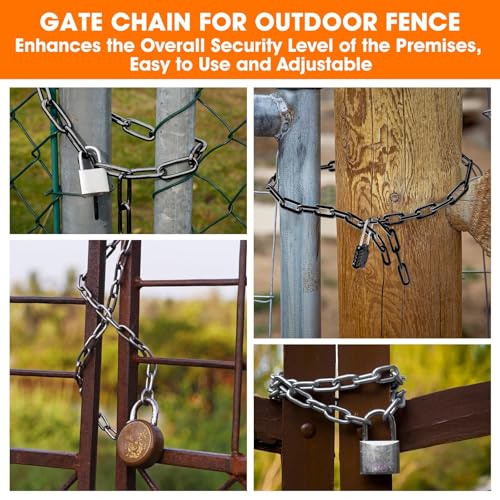 Gate Chain Lock, 23.6 Inch Chain Fence Gate Latch, Black Dia 4mm-2Pcs | Outdoor Hardware Lock Chain with Carabiner for Yards, Pet Cages, Horse Goat Dog Stall Barn and Fence Gates - color: Black Dia 4mm-2Pcs