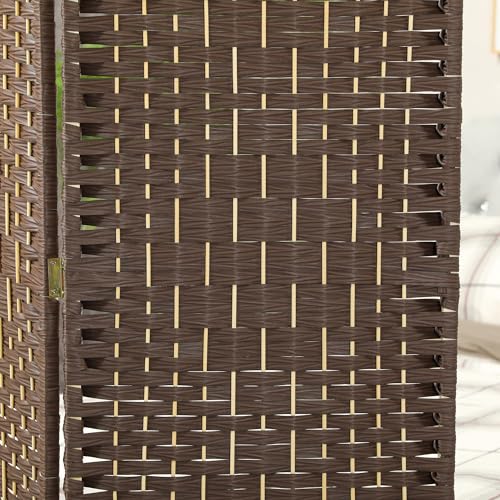 HOMCOM 3 Panel Room Divider 6 Ft Privacy Screen Hand-Woven Brown | Folding PP Wall Partition, Pine Wood Frame, Freestanding Room Separator, Bedroom Home Office, No Assembly - color: Brown, size: 3 Panel