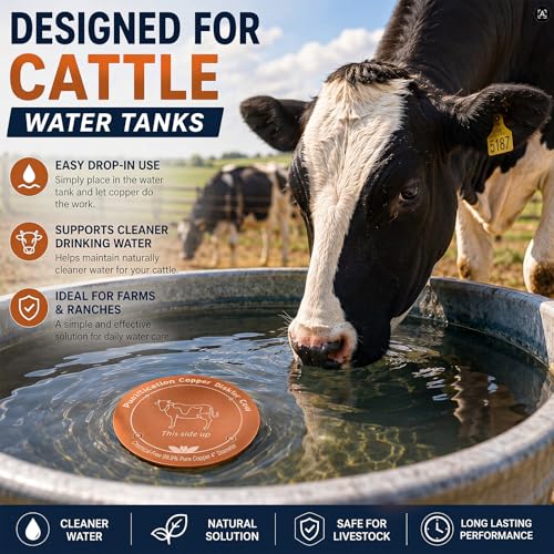 4 Pack 4 Inch Copper Disk for Cattle Water Trough, 99.9% Pure Copper Disc, 0.6mm Heavy Duty Water Purifier for Stock Tank, Horse Bowl, Poultry Fountain, Automatic Waterer Maintenance Kit