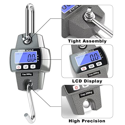 300kg / 660lb Portable Digital Crane Scale with Hooks, High Accuracy Game Scale, Heavy Duty Electronic Hanging Scale for Farm Hunting Fishing and Weighing Lugggage (Black)