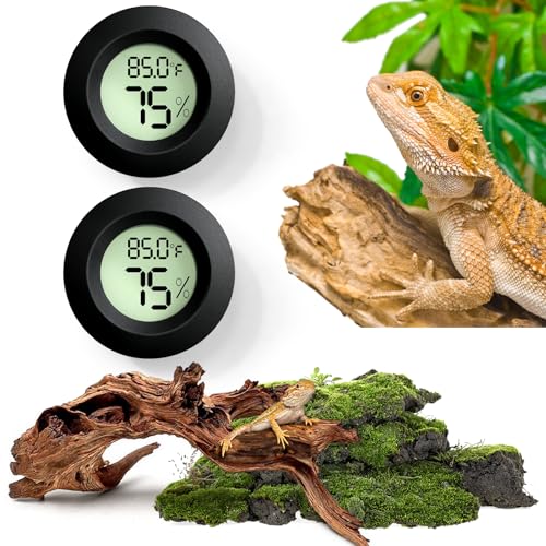 Vodolo 2PCS Reptile Thermometer and Humidity Gauge,Digital Adhesive Reptile Terrarium Hydrometer,Bearded Dragon Tank Accessories,Pet Humidity Meter Supplies for Leopard Crested Gecko,Snake,Lizard - size: 2PCS Rounded