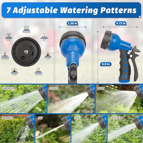 AUTOMAN-Garden-Hose-Nozzle,ABS Water Spray Nozzle with Heavy Duty 7 Adjustable Watering Patterns,Slip Resistant for Watering Plants,Lawn& Garden,Washing Cars,Cleaning,Showering Pets - Blue - color: Blue