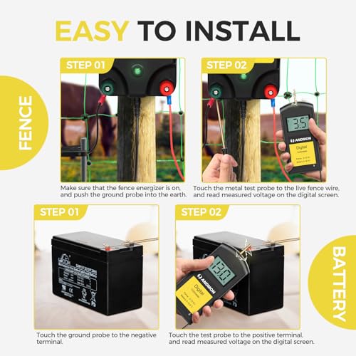 Versatile Electric Fence Tester, Battery Testing with Large LCD Display, Digital Electric Fence Voltage Tester, Accurate Testing Range 0 to13000V, Portable Design