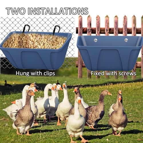 Fence Hanging Chicken Feeder for Duck, Piglets, Goat Feeder Poultry Feeding Container for Livestock Feed Trough Water Bucket(Blue 4)
