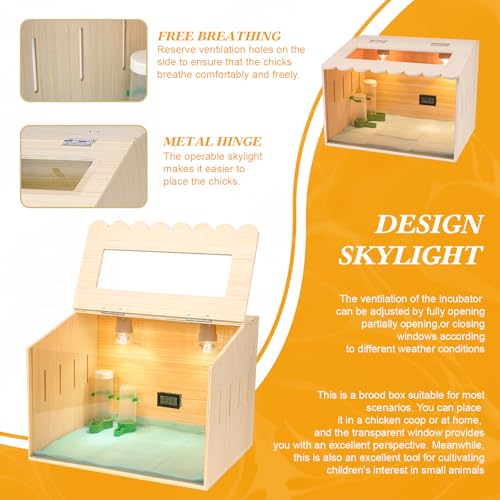 Wooden Chick Brooder Box Kit with Adjustable Dual Heater & Thermometer, Poultry Hatching Enclosure with 10 Pads, Feeder, Waterer - Natural Wood Brooder Heater for Baby Chicken, Quail, Ducklings