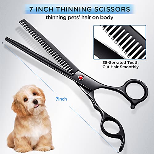 Gimars 7.0in Professional 4CR Stainless Steel Safety Round Tip 6 in 1 Dog Grooming Scissors Heavy Duty Titanium Coated Pet Grooming Scissor for Dogs, Cats and Other Animals - style: 7inch Black 6 in 1 Professional