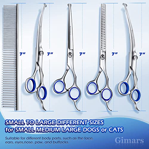 Gimars 7.0in Professional 4CR Stainless Steel Safety Round Tip 6 in 1 Dog Grooming Scissors Heavy Duty Titanium Coated Pet Grooming Scissor for Dogs, Cats and Other Animals - style: 7inch Silver Round Tip 6 in 1 Professional