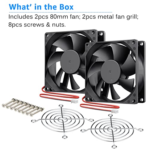 GDSTIME 2Pcs 80mm x 25mm Dual Ball Bearings High Speed 12V Cooling Fan 2Pin | 4500RPM, DC Brushless, Powerful Airflow, PC Case Fans, for Computer PSU, Amps, Wine Cooler, RV Fridge, Incubator, Electronics - size: 80x25mm