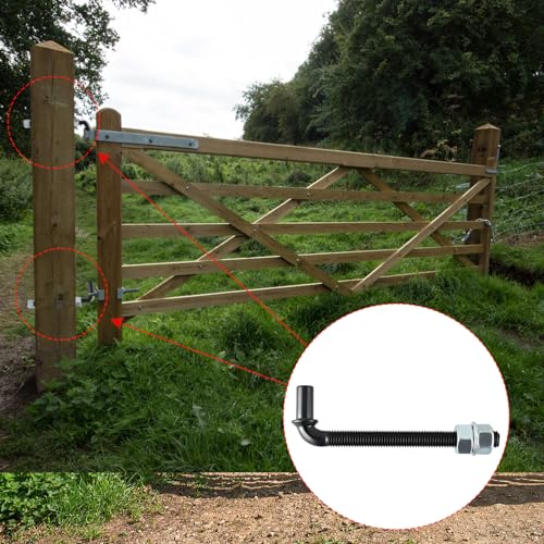 Skelang 6" J-Bolt Post Hinge, 5/8" Male Pin Hinges Bolts, Fence Bolt Though Post Hinge, Pack of 2