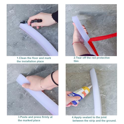 KRUI Collapsible Shower Threshold Water Dam, 39 In, Self Adhesive Shower Edge Water Barrier Stopper, Shower Water Blocker Retention System, Dry and Wet Separation for Bathroom Kitchen Countertop Sink - color: Transparent, style: [39in] +Free installation