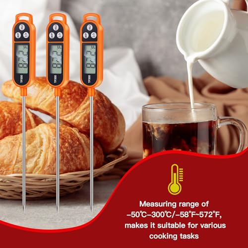 6 Pcs Instant Read Meat Thermometer Long Probe,Orange | Probe Waterproof Digital Thermometer, For Cooking BBQ Water Milk Liquids, Quick Accurate Food Temperature - color: Orange