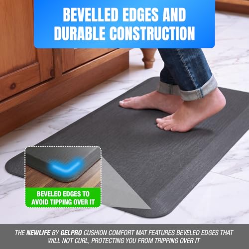 NewLife by GelPro Ergo-Foam Cushioned Anti-Fatigue Standing Kitchen Floor Mat, Padded Stain-Resistant, Waterproof, Non-Slip Comfort Padded Desk/Office Mat - 20" x 32", Grasscloth Charcoal - color: Grasscloth Charcoal, size: 32"L x 20"W x 0.8"Th
