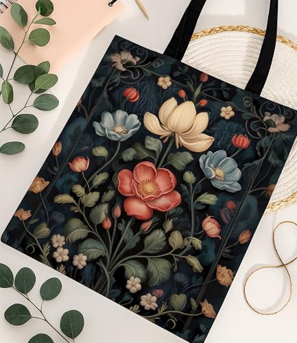 Aesthetic Floral Canvas Tote Bag - Reusable Shoulder Tote Bag for Women Lady Casual Vacation, Shopping, Work, Gym - color: Flower05