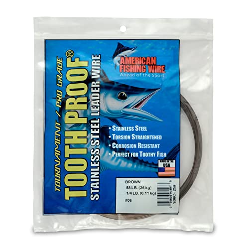 AFW Tooth Proof Fishing Line - Single Strand | High-Strength Stainless Steel Tooth Proof Fishing Line Single Strand Leader Wire Versatile Applications 360 lb test USA Made - color: Camo, style: #6, 58 Lb Test, 1/4 Lb