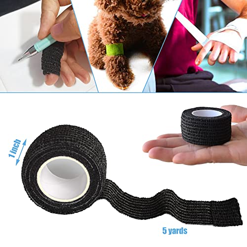 1 Inch Self Adhesive Bandage Wrap Cohesive Wrap, 9 Pack, Black | Self Stick Wrap for Ankle, Wrist, Finger, Sports, Breathable Cohesive Vet Tape for Pets - color: Black, size: 1 Inch