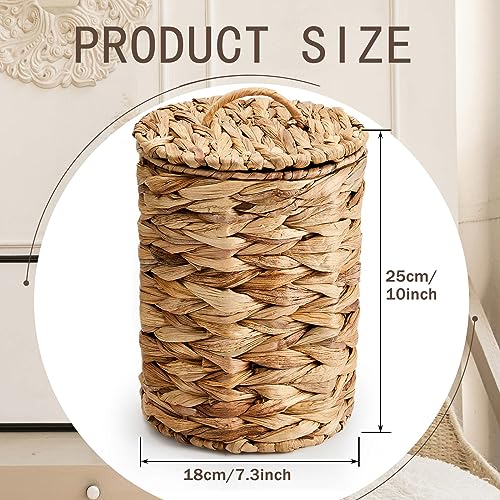 Ctosree 2 Pcs Wicker Trash Can Basket Woven Waste Basket with Lid Bathroom Wastebasket Garbage Bin with 100 Pieces of Trash Bags for Bedroom Farmhouse Home Office Kitchen(Brown, Small) - color: Brown, size: Small