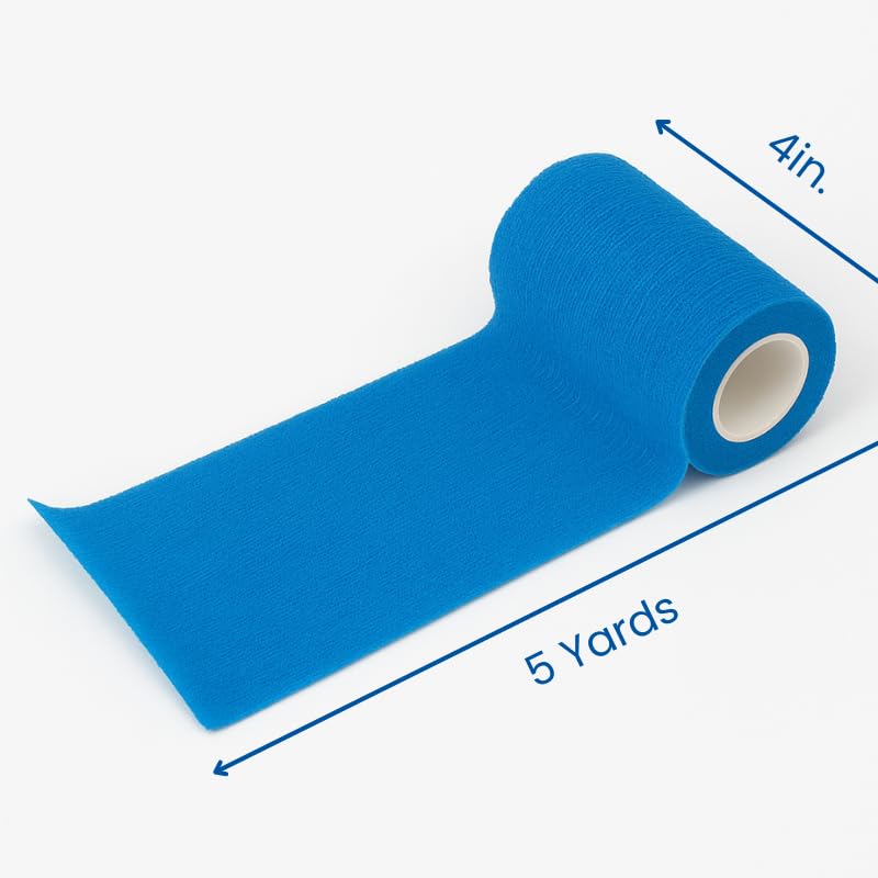4" Cohesive Flexible Bandage Wrap – Blue - 8 Pack | Self-Adherent Vet Tape for Animal Use | Breathable, Easy Tear, No Clips Required | Ideal for Horses, Dogs, Livestock, Pets - color: Blue